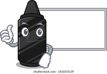 Thumbs up with board black crayon in a cartoon wallet