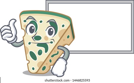 Thumbs up with board blue cheese in the cartoon shape