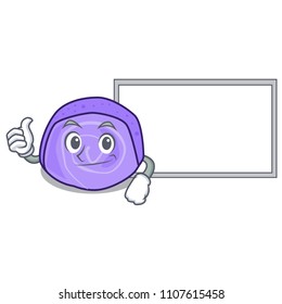 Thumbs up with board blueberry roll cake character cartoon