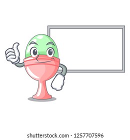 Thumbs up with board boiled egg cup isolated on mascot