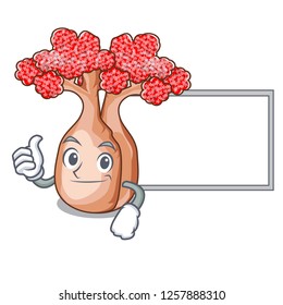 Thumbs up with board bottle tree in rose shape cartoon