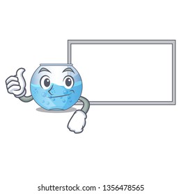 Thumbs up with board bowl aquarium isolated with the cartoon