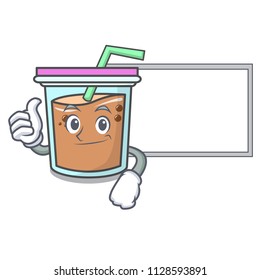 Thumbs up with board bubble tea character cartoon