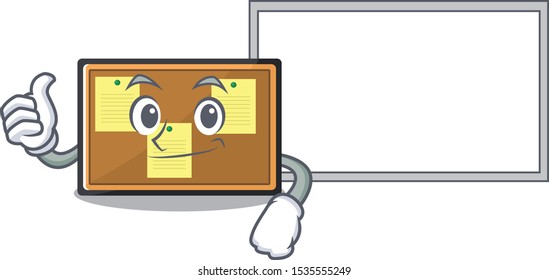 Thumbs up with board bulletin board with the cartoon shape