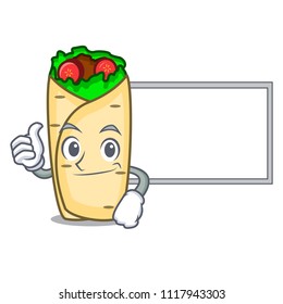 Thumbs up with board burrito character cartoon style