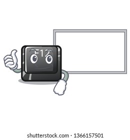Thumbs up with board button f12 on a keyboard mascot