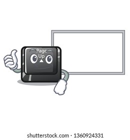 Thumbs up with board button page up shape in cartoon