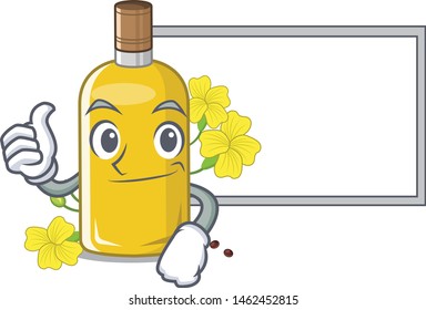 Thumbs up with board canola oil isolated with the cartoon
