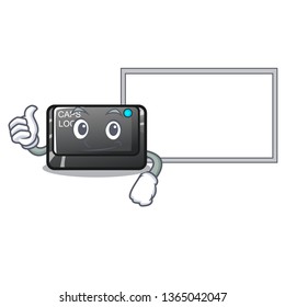 Thumbs up with board capslock button on a computer cartoon