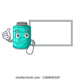 Thumbs up with board cartoon big industrial water tank container