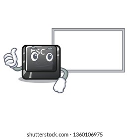 Thumbs up with board cartoon esc button attached to computer