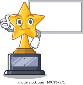 Thumbs up with board cartoon star trophy in character drawer