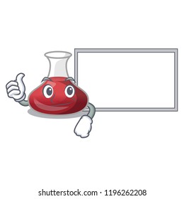 Thumbs up with board character glass decanter with red wine