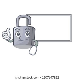Thumbs up with board character padlock on the wooden door