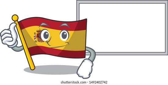 Thumbs up with board character spain flags formed with cartoons
