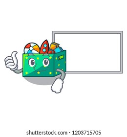 Thumbs up with board character wooden box of kids toys