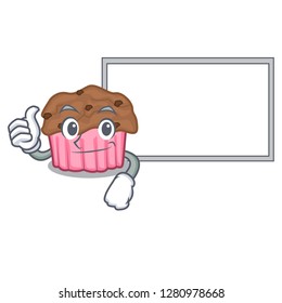 Thumbs up with board chocolate muffins on cartoon cake paper