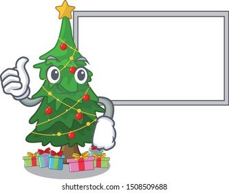 Thumbs up with board christmas tree cartoon shape a character
