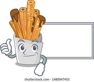 Thumbs up with board churros with in the cartoon shape