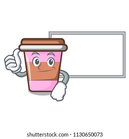 Thumbs up with board coffee cup character cartoon vector illustration