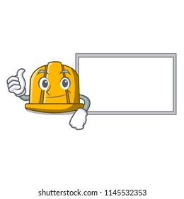 Thumbs up with board construction helmet character cartoon