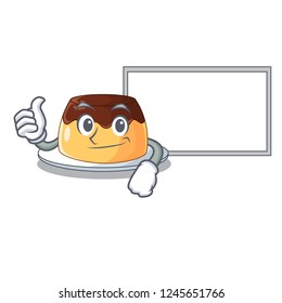 Thumbs up with board delicious chocolate pudding with on cartoon