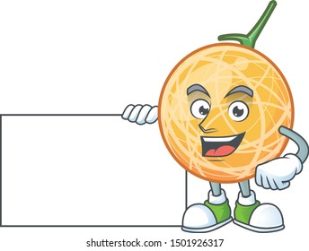 Thumbs up with board dessert cantaloupe fruit cartoon with mascot