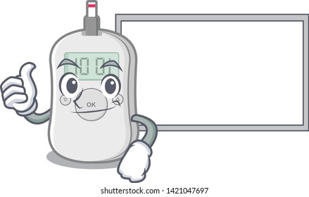 Thumbs up with board diabetes check machine in character shape