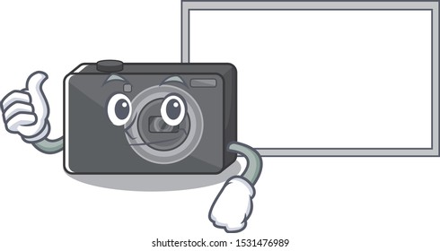 Thumbs up with board digital camera in the cartoon shape