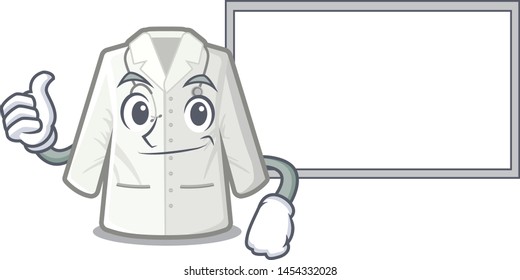 Thumbs up with board doctor coat in the cartoon shape