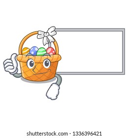 Thumbs up with board easter basket ball in cartoon shape