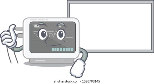 Thumbs up with board ecg machine cartoon with the character