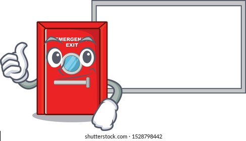 Thumbs up with board emergency exit door with the character