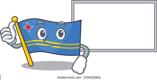 thumbs up with board flag aruba isolated with the cartoon