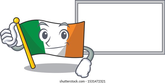 Thumbs up with board flag ireland isolated with the cartoon