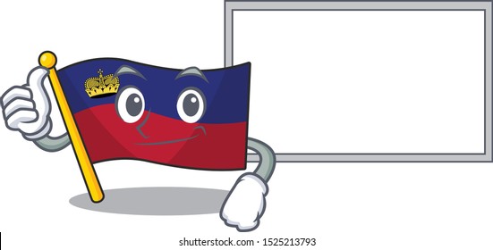 Thumbs up with board flag liechtenstein mascot with isolated character