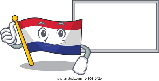 Thumbs up with board flag netherlands isolated in the character