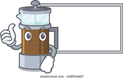 Thumbs up with board french press isolated with the character