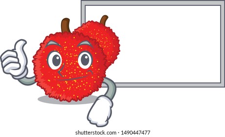 Thumbs up with board fresh bayberry fruit in mascot basket