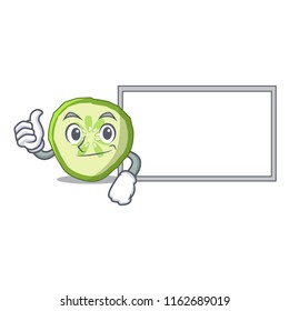 Thumbs up with board fresh slice cucumber on character cartoon