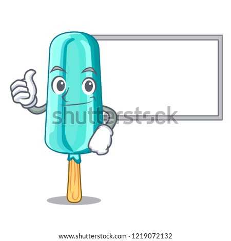 Thumbs up with board fruit ice cream on stick cartoon