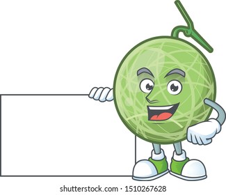 Thumbs up with board fruit melon cartoon mascot for diet