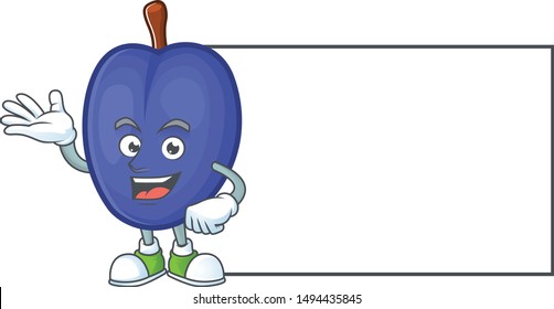 Thumbs up with board fruit prunes cartoon on white background.