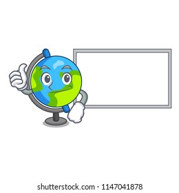 Thumbs up with board globe character cartoon style