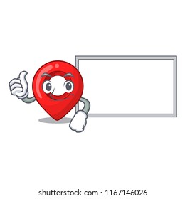 Thumbs up with board GPS navigation pin on character cartoon