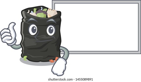Thumbs up with board grabage bag isolated with the mascot