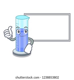 Thumbs up with board graduated cylinder with on mascot liquid