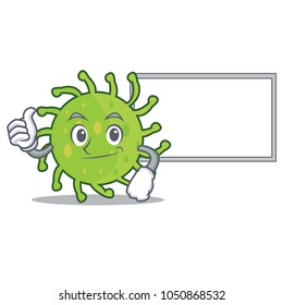 Thumbs up with board green bacteria character cartoon