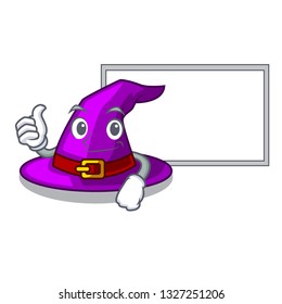 Thumbs up with board with hat in the shape mascot