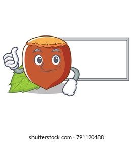 Thumbs up with board hazelnut character cartoon style